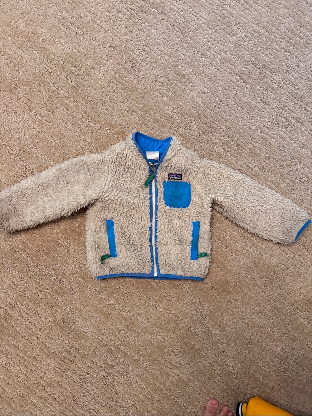 Patagonia Kids Cream Sherpa Jacket with Blue Trim Accents